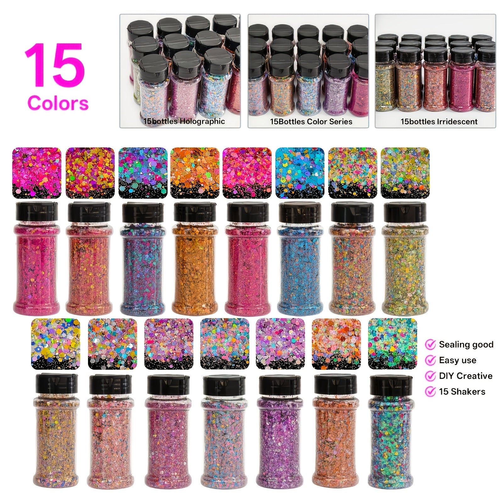 Available In 15 Colors/ 1oz Per Bottle. These Mixed-size Chameleon Glitter Flakes Are Ideal for Handmade Crafts And Decorative Projects, Making Them A Great Choice for Creating Mugs, Holiday Gifts, Small Accessories, And Keychains.