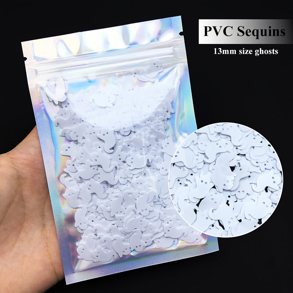 12G/0.42oz Halloween Sequins PVC White Ghosts Size 13mm Shapes Glitter for Party Decorations Arts Supplies Creative Projects Card Making