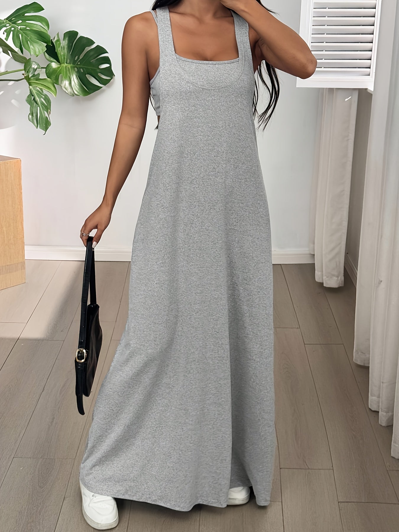 The Solid Color Asymmetrical Neckline Sleeveless Casual Dress Set Is Perfect for Summer Wear