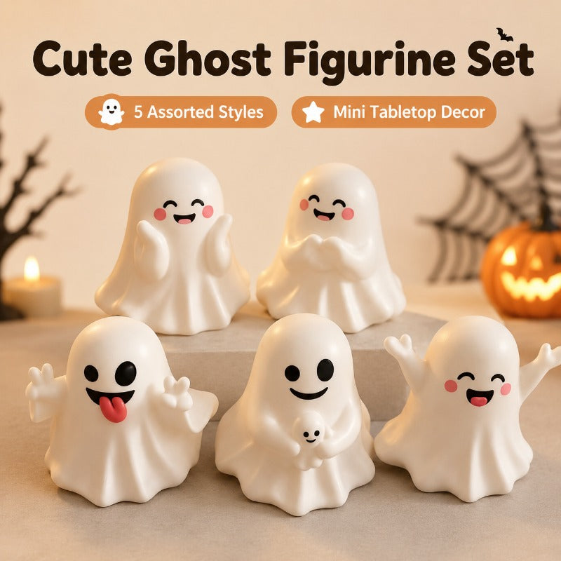 5pcs Set of Cute Figurines, Halloween Tabletop Decorations, Resin Statues with Various Funny Expressions, Spooky Farmhouse Home Shelf Tabletop Ornaments