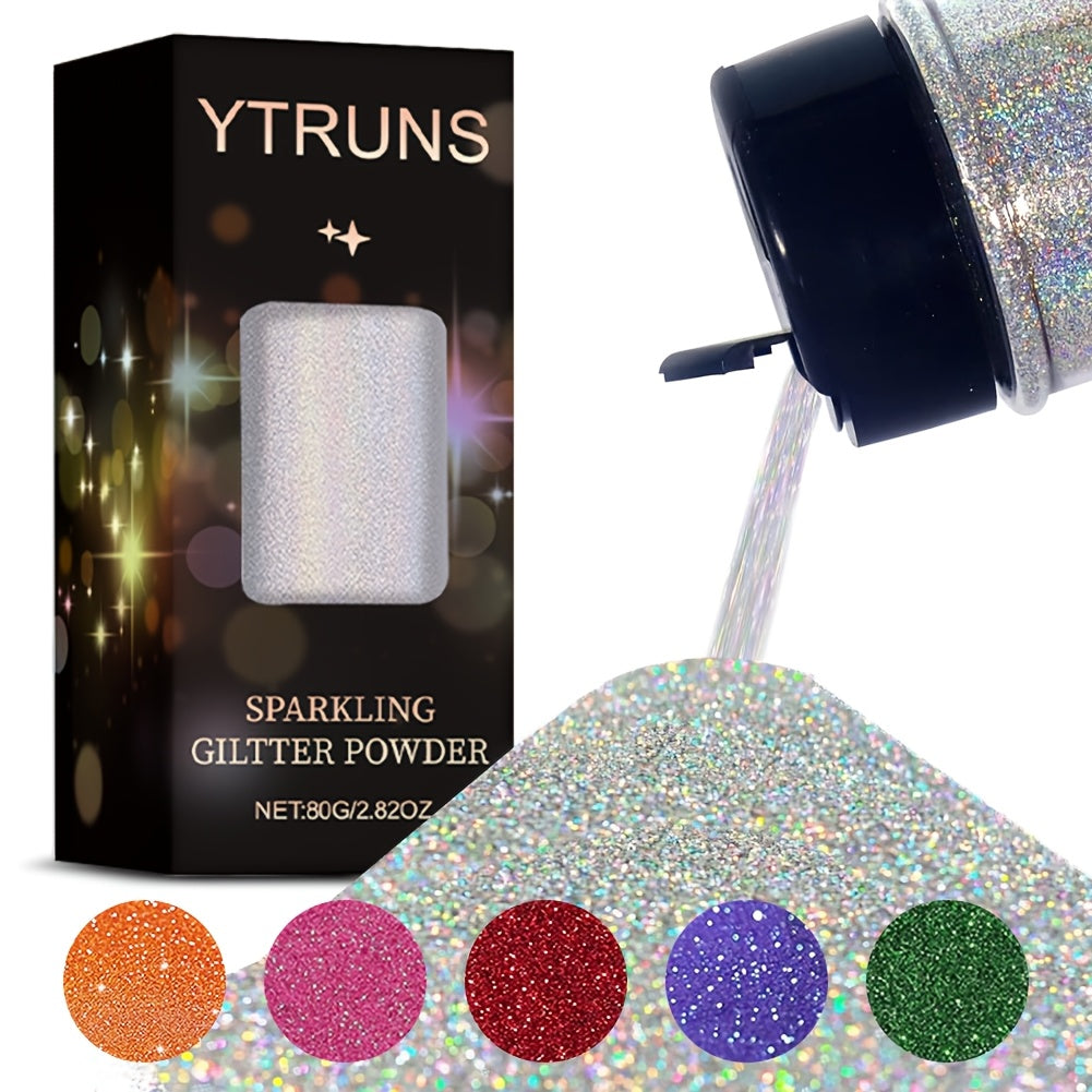 YTRUNS Sparkling Glitter Powder, 80g - Holographic Ultra-Fine Shimmer in Coral & Vibrant Colors for Resin Art, Nail Design, Body Makeup, Hair Styling & DIY Crafts
