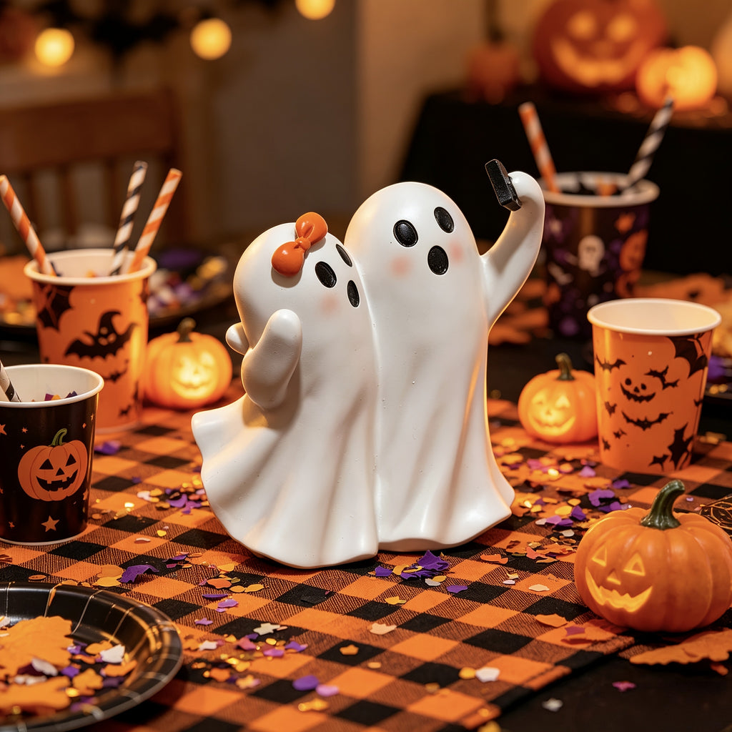 Halloween-Themed Cute Selfie Ghost Resin Ornament, Healing Soft And Cute Image with Blush And Bow, Fun Interactive Selfie with Phone, Perfect for Creating a Warm And Playful Holiday Atmosphere, Ideal As a Holiday Souvenir for Friends, Elders