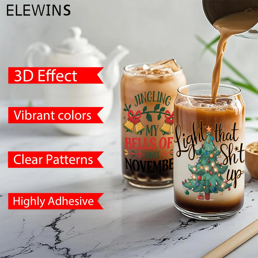 UV DTF Cup Sleeves- 12 Funny Christmas UV DTF Cup Sleeves, UV DTF Transfer Stickers for 16oz Glass Cups, DIY Handmade
