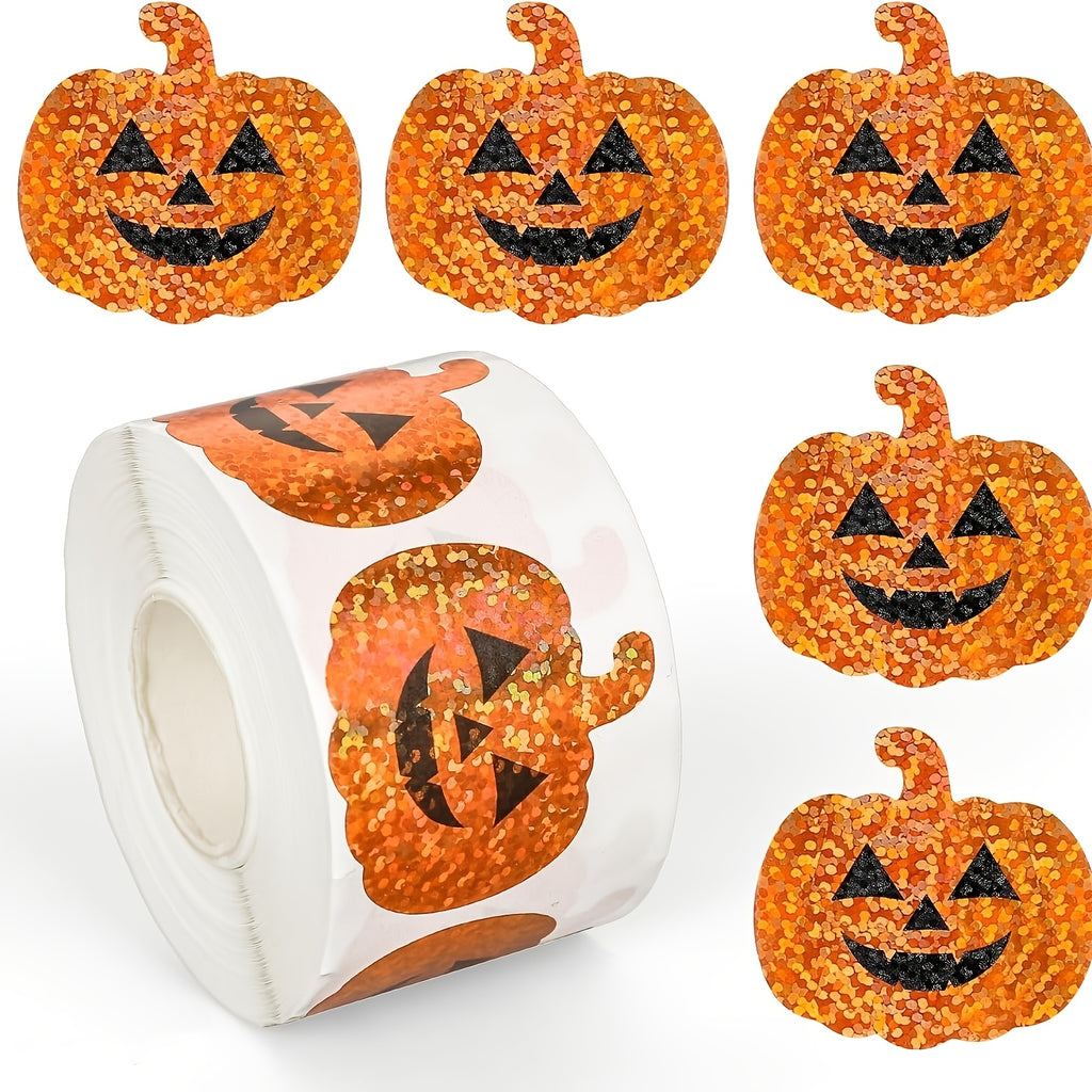 120pcs Self Adhesive Jack-O-Lantern Labels, Cute Sparkle Pumpkin Face Stickers for Halloween Party Favors, Gift Wrapping, Envelope Sealing & Classroom Decoration