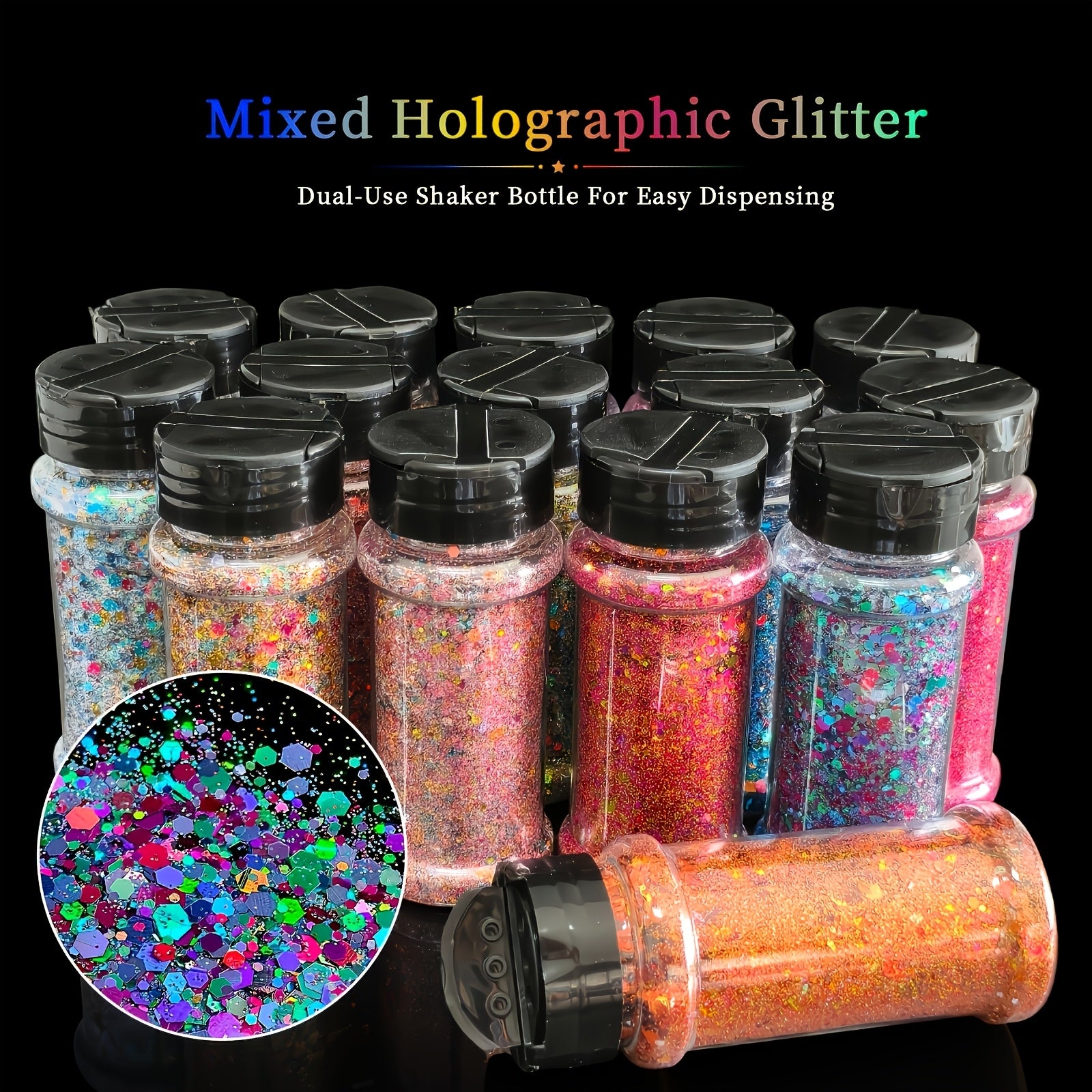 Available In 15 Colors/ 1oz Per Bottle. These Mixed-size Chameleon Glitter Flakes Are Ideal for Handmade Crafts And Decorative Projects, Making Them A Great Choice for Creating Mugs, Holiday Gifts, Small Accessories, And Keychains.