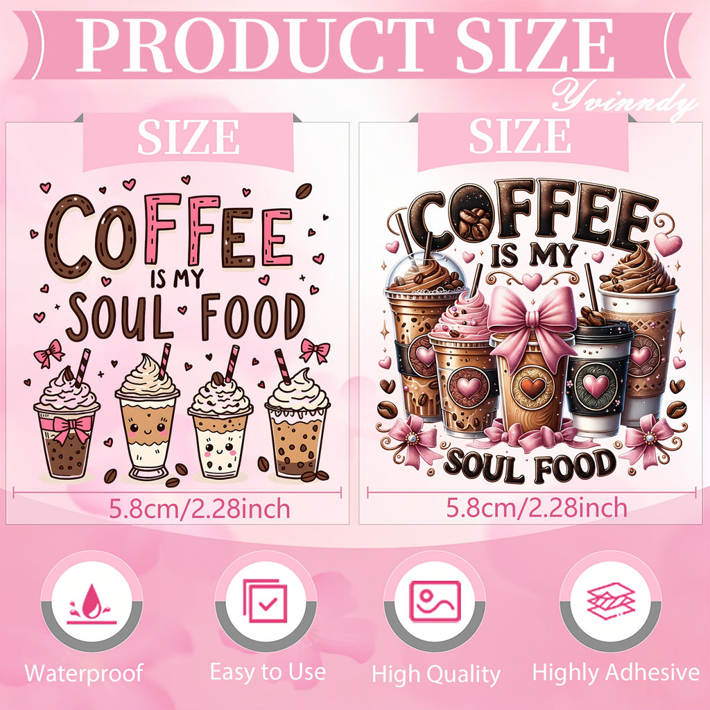 Set of 12 Valentine'S Day Coffee-Themed Light Beige Tumblers with Decorative Transfer Paper, Featuring UV DTF High Self- Wraps for Cup Decoration