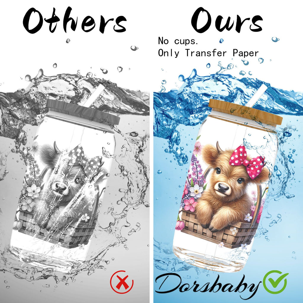 Set of 12 Spring-Themed Highland Cow UV DTF Cup Wraps Designed for 16Oz Glassware, Including Stickers for Cups, Bottles, And Other Craft Projects. This Package Contains Solely The Transfer Stickers, Not The Cups