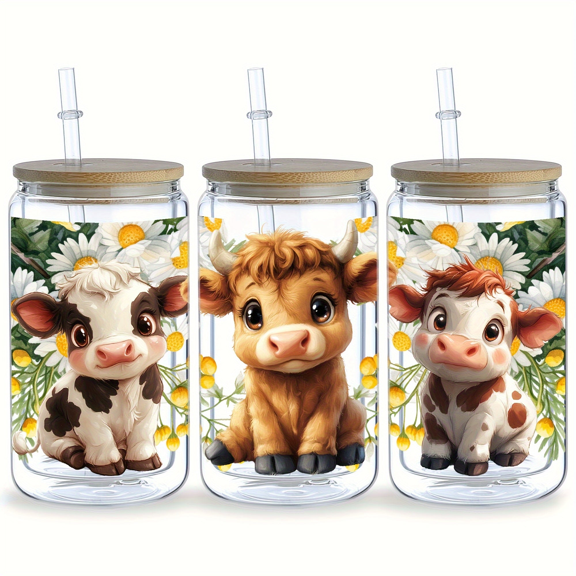 5-Zhang Xiaoniu-Uv-Dtf-Cup Stickers, Glass-Dtf-Transfer Paper, High-Quality Cute Cow Erasable Transfer Paper, Suitable for 16-Ounce Glass Cups, Mugs, Crafts, And Furniture