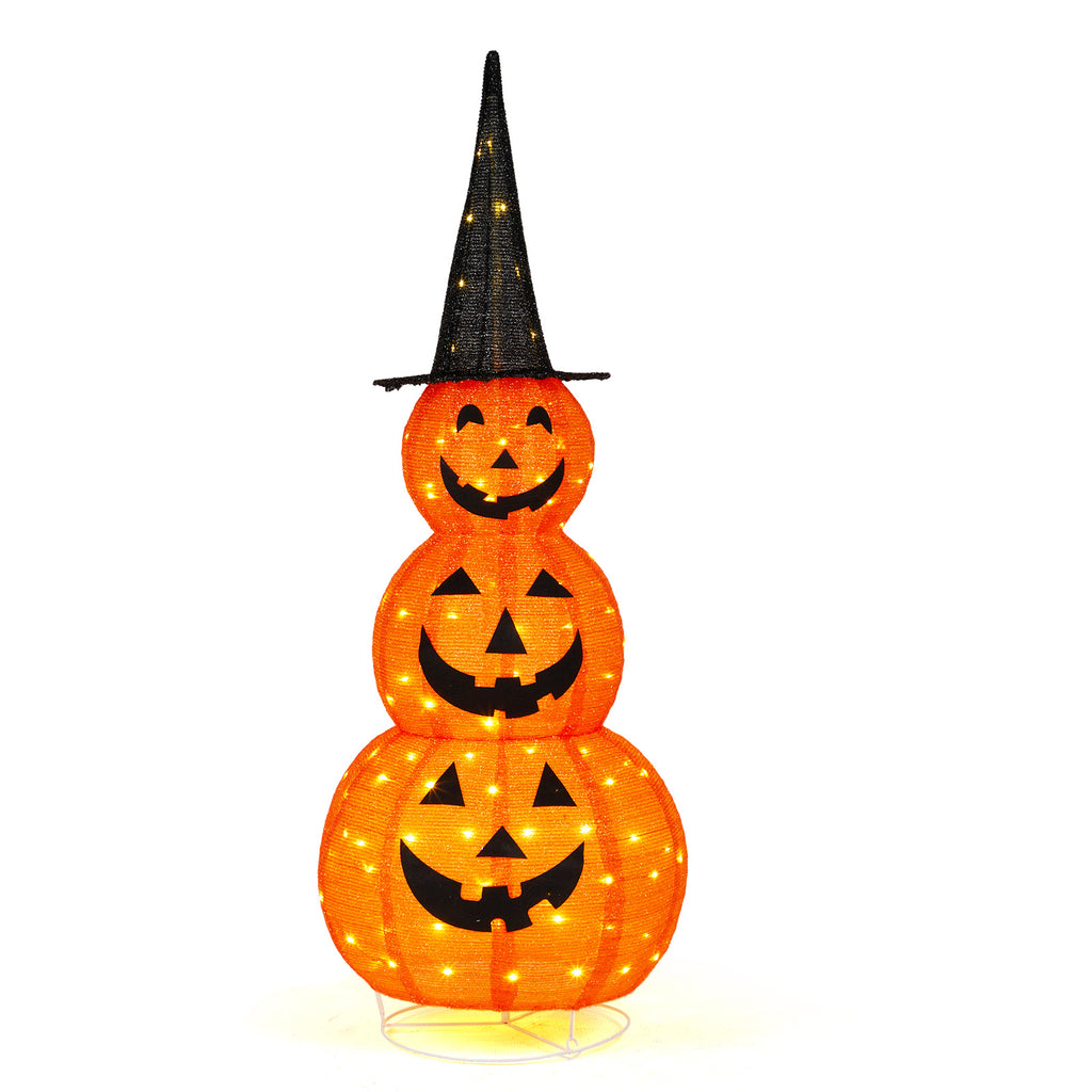 5FT Cute Collapsible Lighted Halloween Decorations, Pop Up Halloween Pumpkin Decorations, Light Up Pumpkin with Pre-lit 100 LEDs