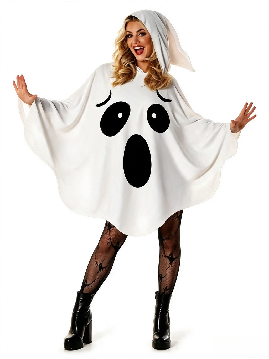 Halloween Costume - Cute White Bat Hooded Cape with Black Eyes And Mouth Design, Perfect for Parties, Witches, Elves, Or Halloween-Themed Events, Halloween Costume | Fun Design | Halloween Costume, Halloween Outfit