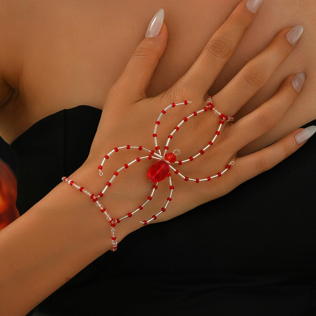 1pc Retro Dark Gothic Handmade Beaded Spider Bracelet Ring, Halloween Temperament Elegant Exaggerated Banquet Party Style Bracelet, Suitable for Ladies Halloween Party Dance Banquet Music Festival Wear