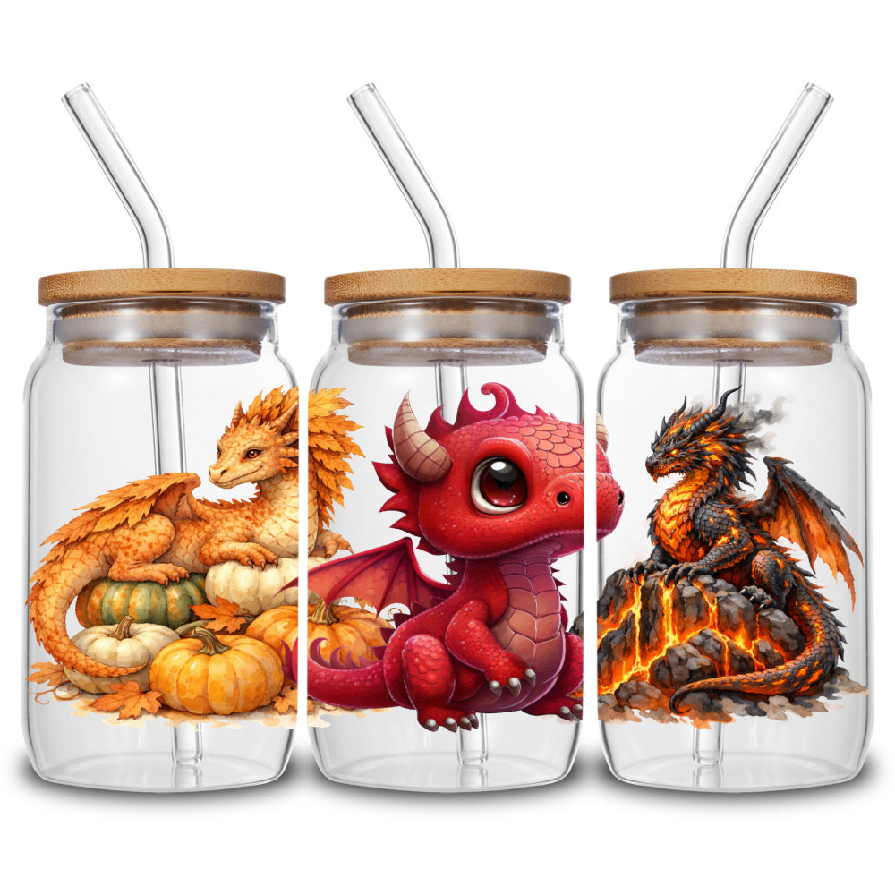 5 Sheets Cute Dragon UV DTF Stickers Design UV DTF Cup Packaging Transfer High Quality Self-Adhesive Paper for 16oz Glass Mug Water Bottle Cup Practical Wrap, 3d Crystal Label High Quality And Scratch - High Quality
