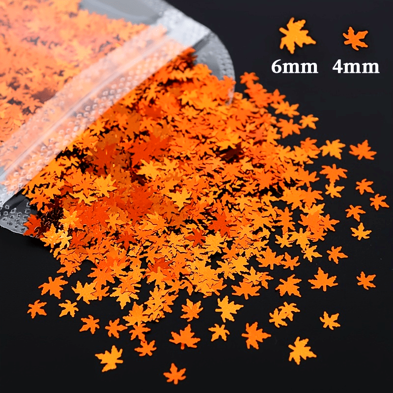 Maple Leaf Glitter Powder, Pumpkin Orange Holographic Laser Resin Flakes for Resin Filling, Epoxy Resin Filler, Autumn/Christmas Nail Decorations