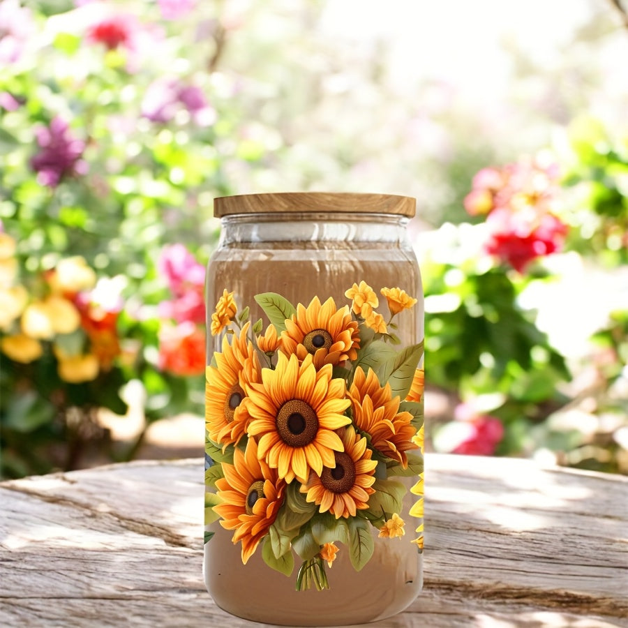 4pcs LUXYDAY 4pcs Sunflower UV-DTF Transfer Stickers Suitable for Plastic, Glass, Metal - Self-Adhesive High Quality Vinyl Iron- Sheets with Semi-Matte Suitable for DIY Crafts, Mason Jars, Cups, Bottles, Furniture Decoration - Residue-Free