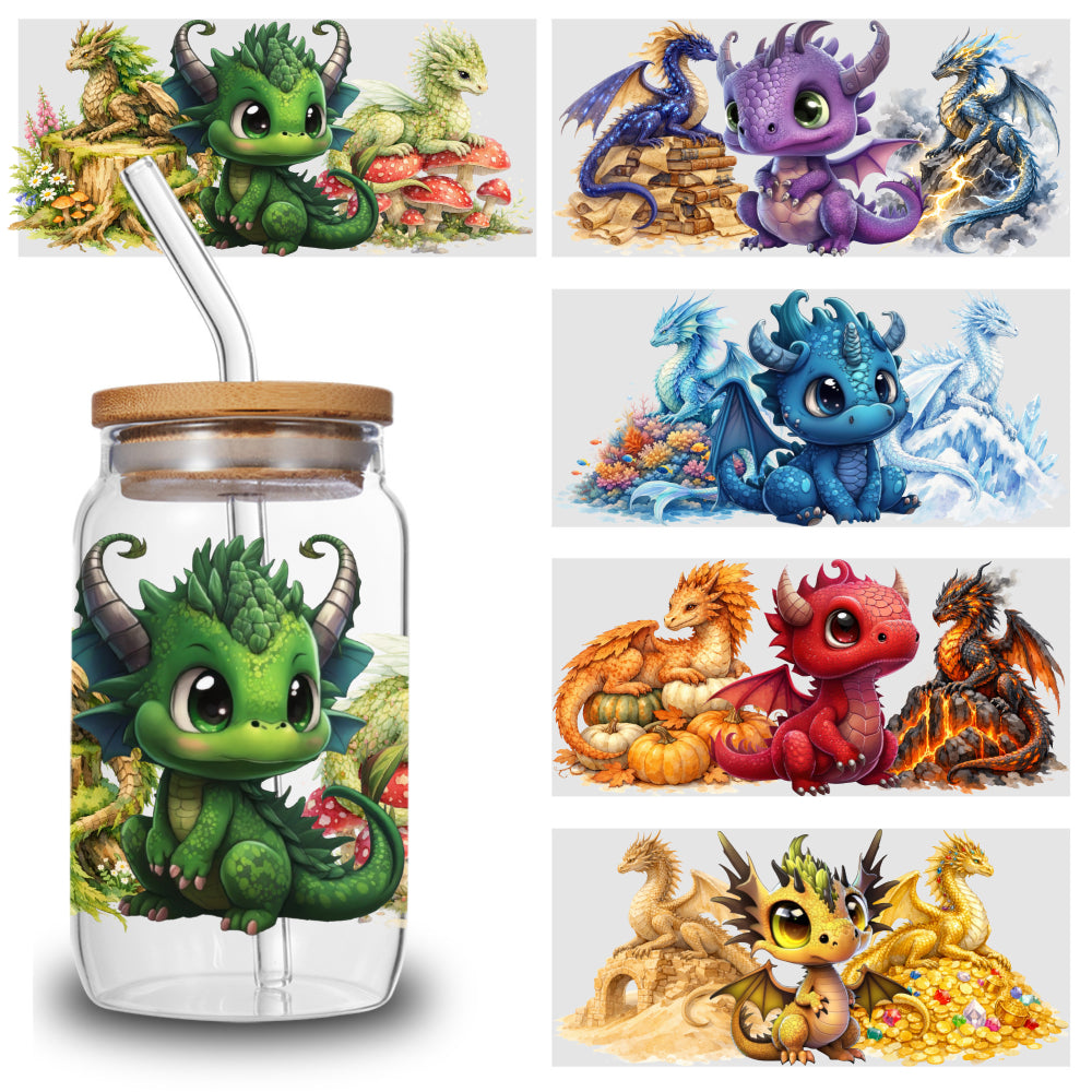 5 Sheets Cute Dragon UV DTF Stickers Design UV DTF Cup Packaging Transfer High Quality Self-Adhesive Paper for 16oz Glass Mug Water Bottle Cup Practical Wrap, 3d Crystal Label High Quality And Scratch - High Quality