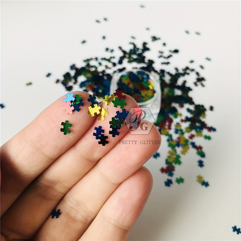 PrettyG 10 Grams/Pack Color Mixes Puzzle Shape Glitter Sequins - Festival Rave Beauty Makeup Face Body Nail Art Crafts Decoration