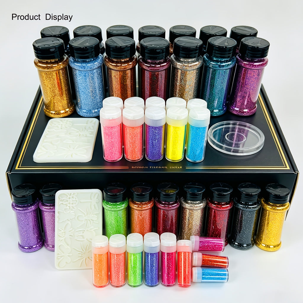 [14+10+3pcs Pack] 2oz Glitter Powder Bottles & 3pcs Resin Molds Suitable for Glass Cup Crafts, Resin Art DIY, Iridescent Fine Powder for Making, Mold Filling Supplies, Glass Crafts for Beginners/Professional