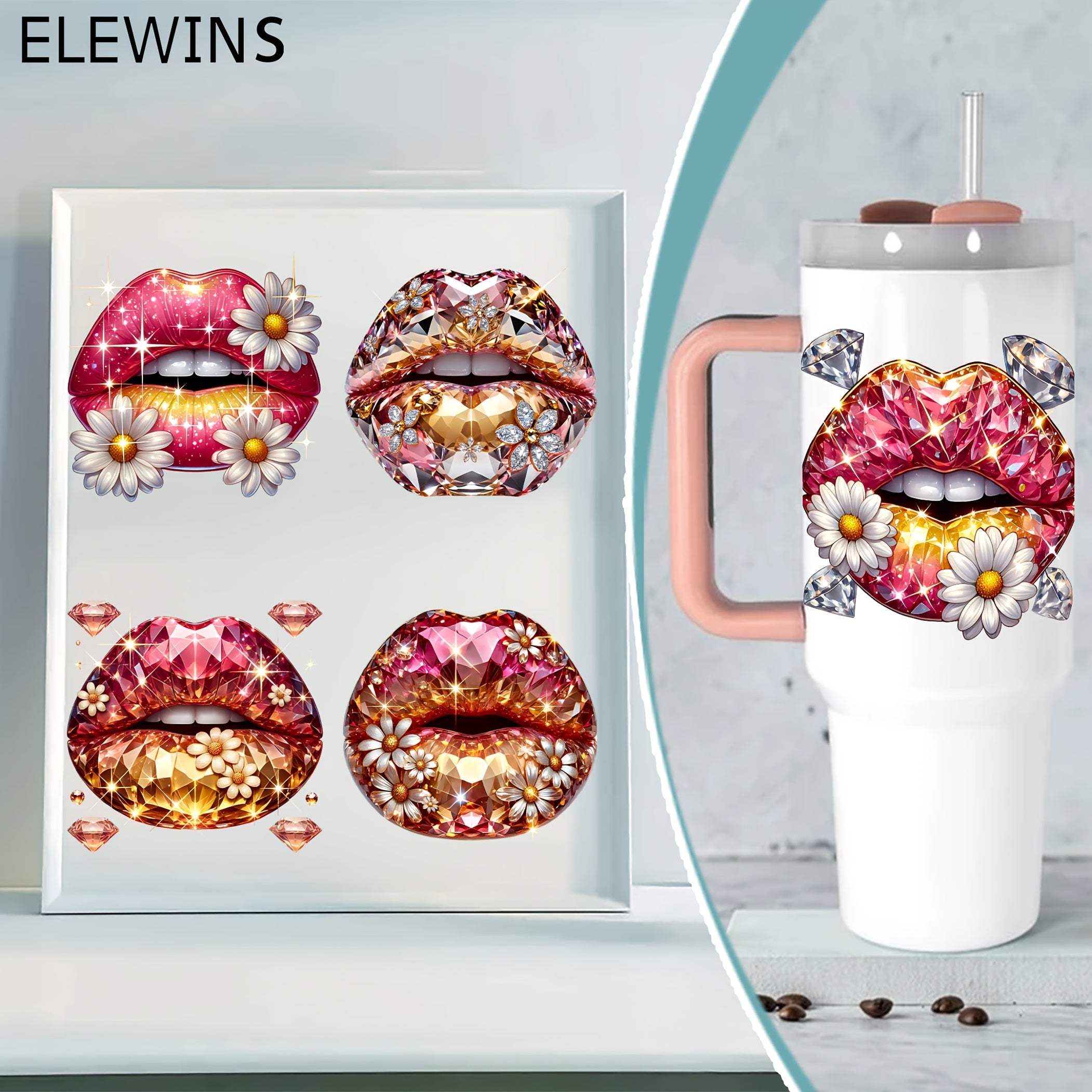 UV DTF Cup Wrap - 12 Sheets Crystal Lips UV DTF Cup Wraps for 16oz UV DTF Cup Wraps Affirmation Waterproof UV DTF Transfer Stickers for Glass Cup Mug DIY Crafts