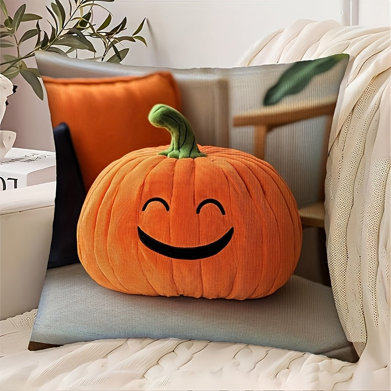 1pc of Comfortable Pumpkin-shaped Pillowcase, Made of Soft Polyester with a Vibrant Jack-o'-lantern Design and Zipper Closure – Perfect for Decorating Your Living Room, Sofa, or Bedroom. Pillow Insert Not Included
