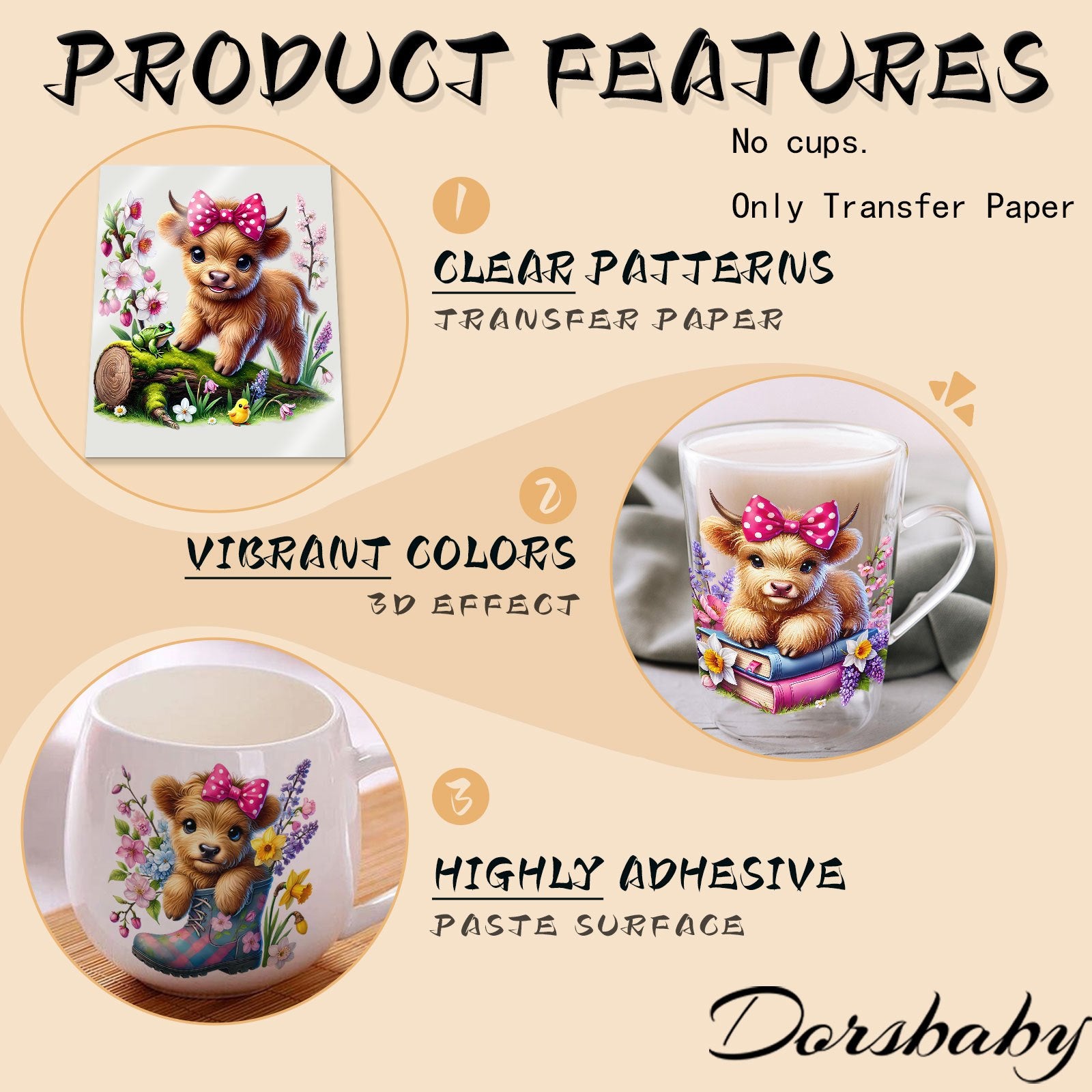 Set of 12 Spring-Themed Highland Cow UV DTF Cup Wraps Designed for 16Oz Glassware, Including Stickers for Cups, Bottles, And Other Craft Projects. This Package Contains Solely The Transfer Stickers, Not The Cups
