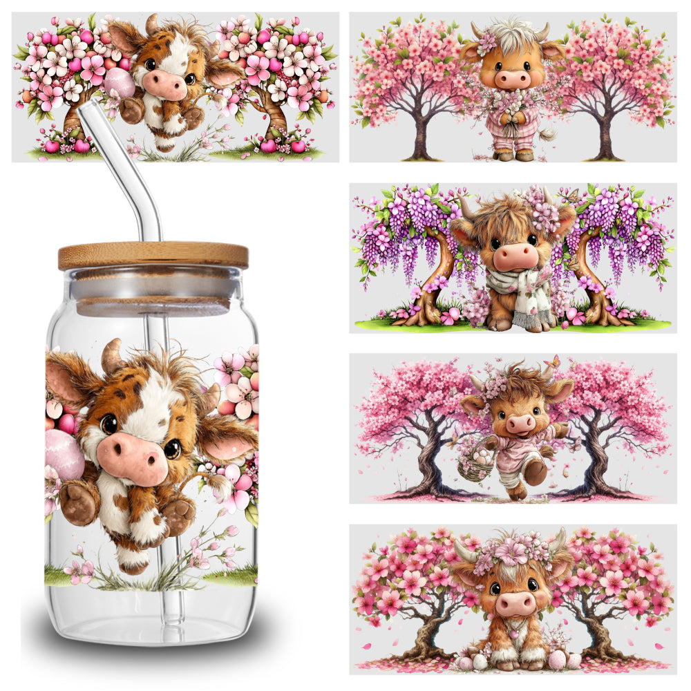 5 Sheets Cute Cow UV DTF Stickers UV DTF Cup Wraps Stickers - for 16 Ounce Libbey Cups - Animal 3D Crystal Label - And Scratch Resistant Sticker - Sticker for Glass Cups And Bottles
