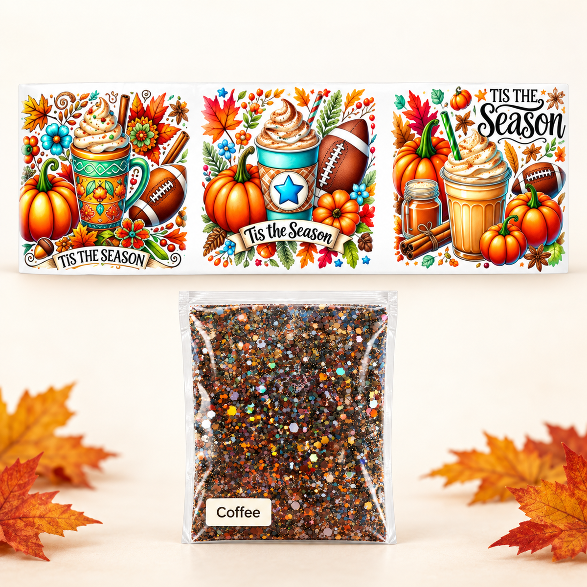 Fall Coffee & Football Trio Wrap + Coffee Glitter Bundle