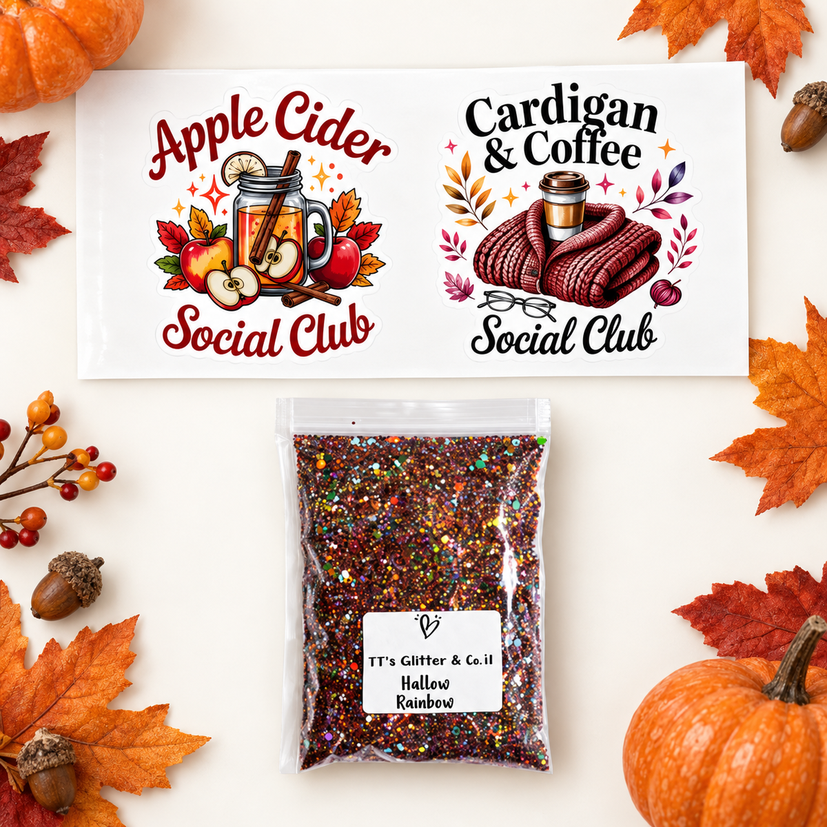 Apple Cider & Cardigan Coffee Wrap + Hallow Rainbow Glitter