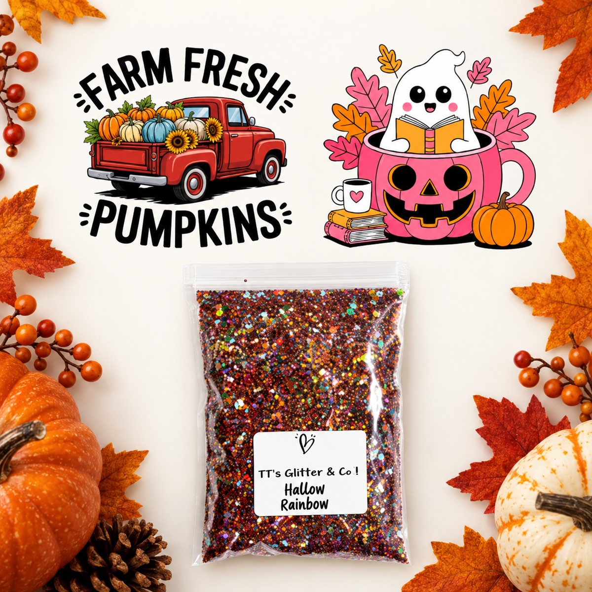 Farm Fresh Pumpkins & Reading Ghost Wrap + Hallow Rainbow Glitter