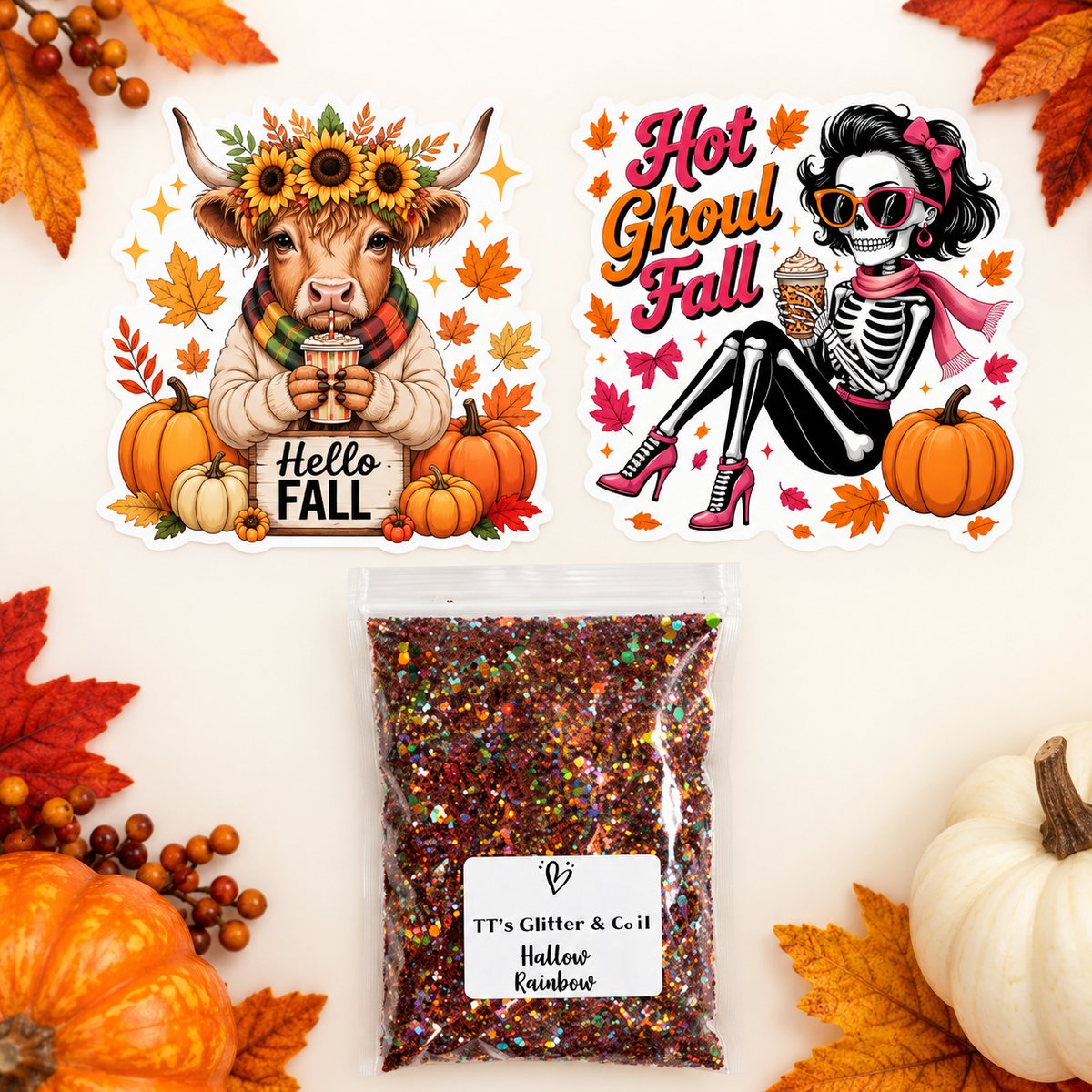 Hello Fall & Hot Ghoul Fall Wrap + Hallow Rainbow Glitter