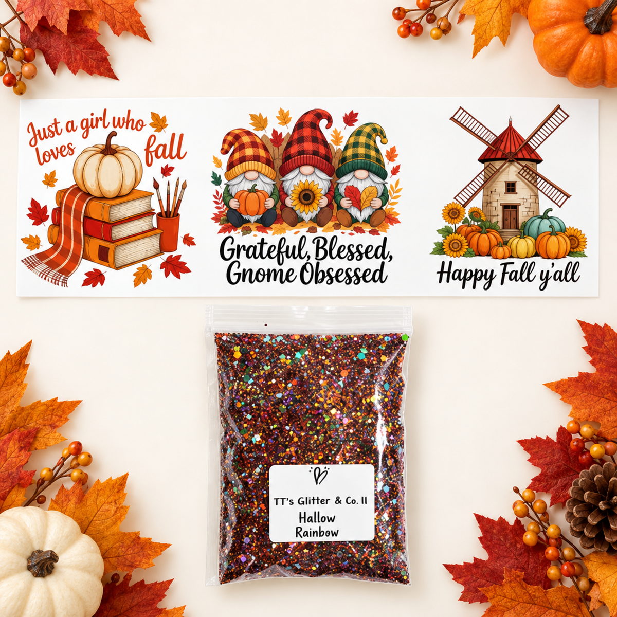 Fall Gnomes & Happy Fall Wrap + Hallow Rainbow Glitter