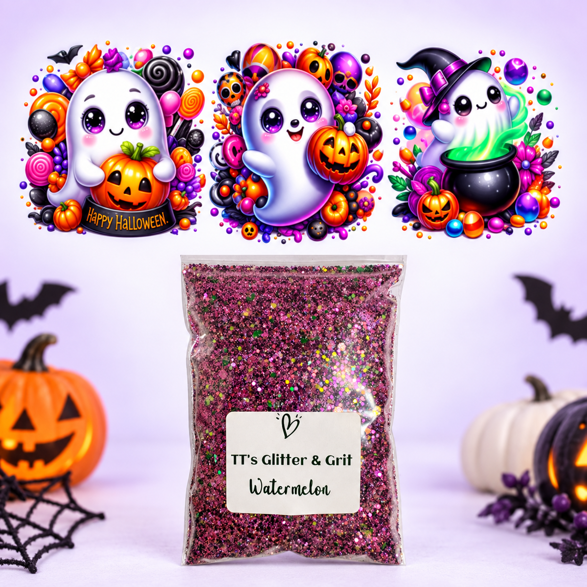 Pumpkin & Candy Corn Ghost Wrap + Watermelon Glitter Bundle