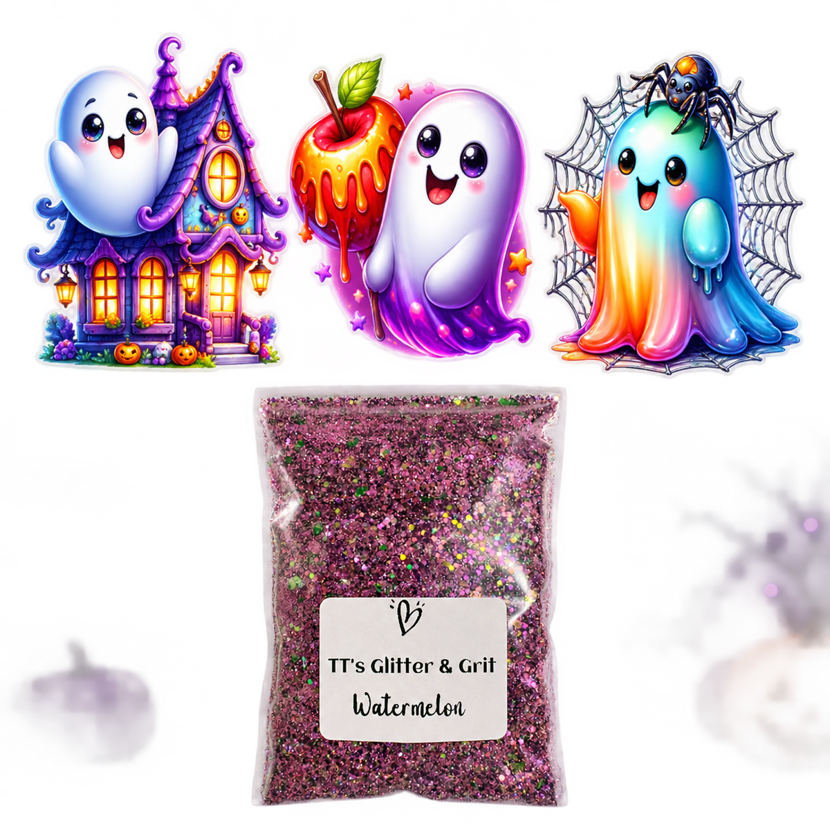 Haunted House Ghost Trio Wrap + Watermelon Glitter Bundle