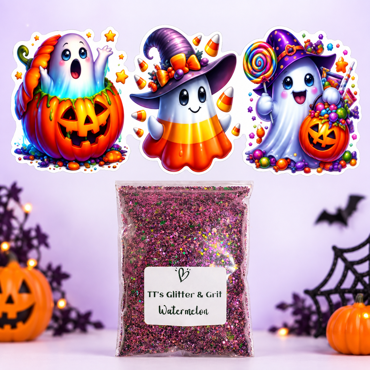 Halloween Candy Ghost Trio Wrap + Watermelon Glitter Bundle