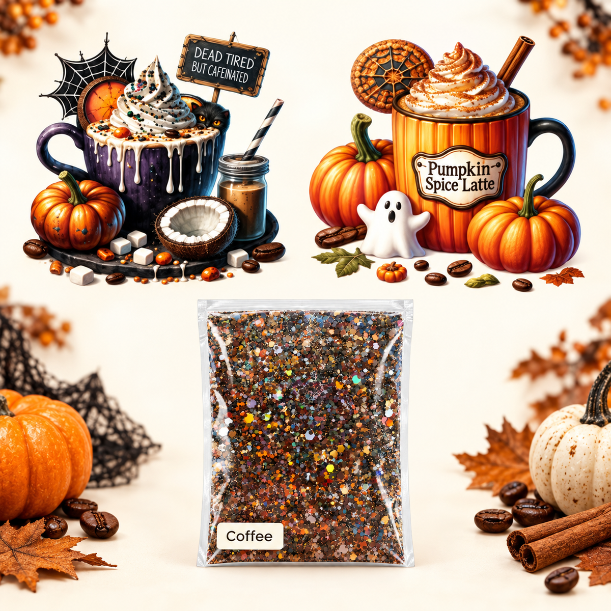 Dead Tired & Pumpkin Spice Coffee Wrap + Coffee Glitter Bundle