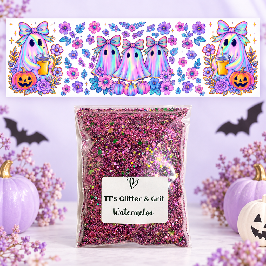 Pastel Bow Ghost Family Wrap + Watermelon Glitter Bundle