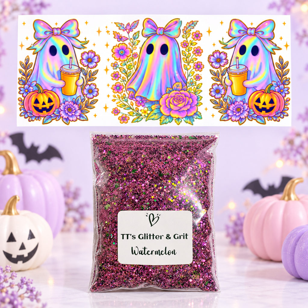 Pastel Floral Ghost Garden Wrap + Watermelon Glitter Bundle