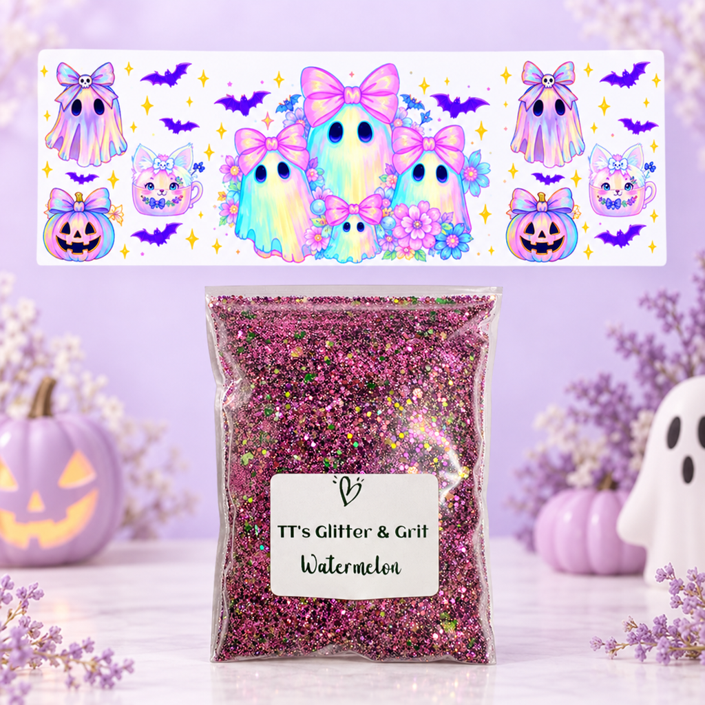 Rainbow Bow Ghosts & Pumpkins Wrap + Watermelon Glitter Bundle