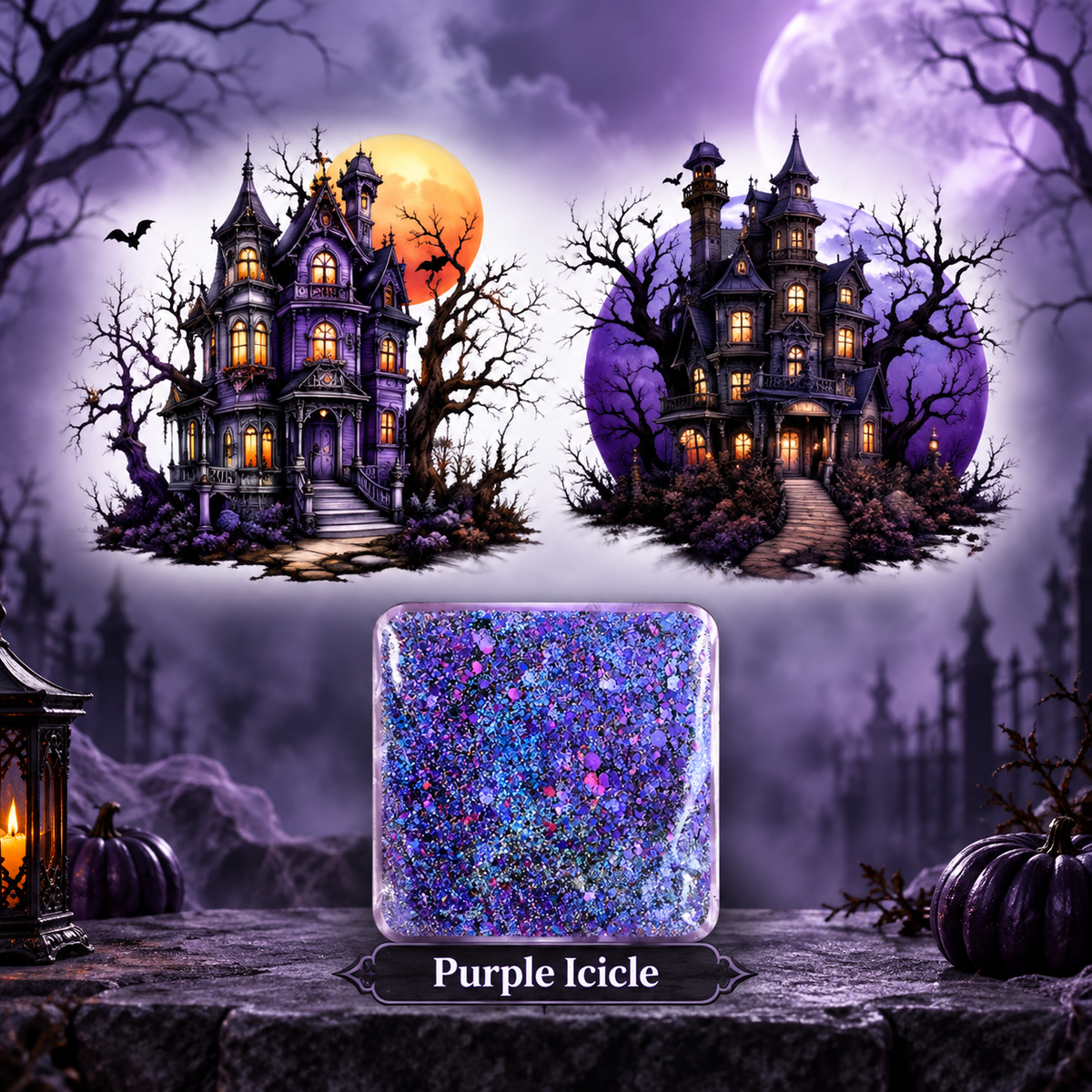 Pumpkin Glow Haunted Houses Wrap + Purple Icicle Glitter Bundle