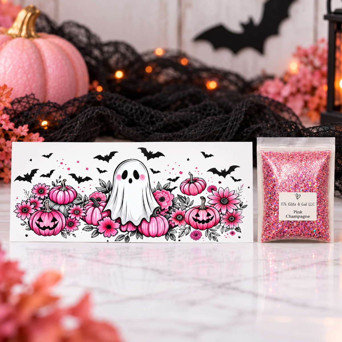 Pink Pumpkin Ghost Wrap + Pink Champagne Glitter Bundle