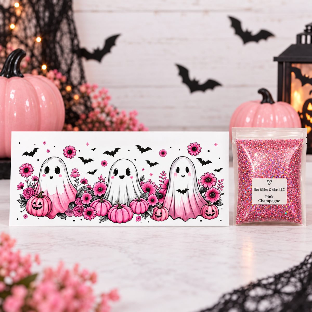 Pumpkin Patch Ghost Wrap + Pink Champagne Glitter Bundle