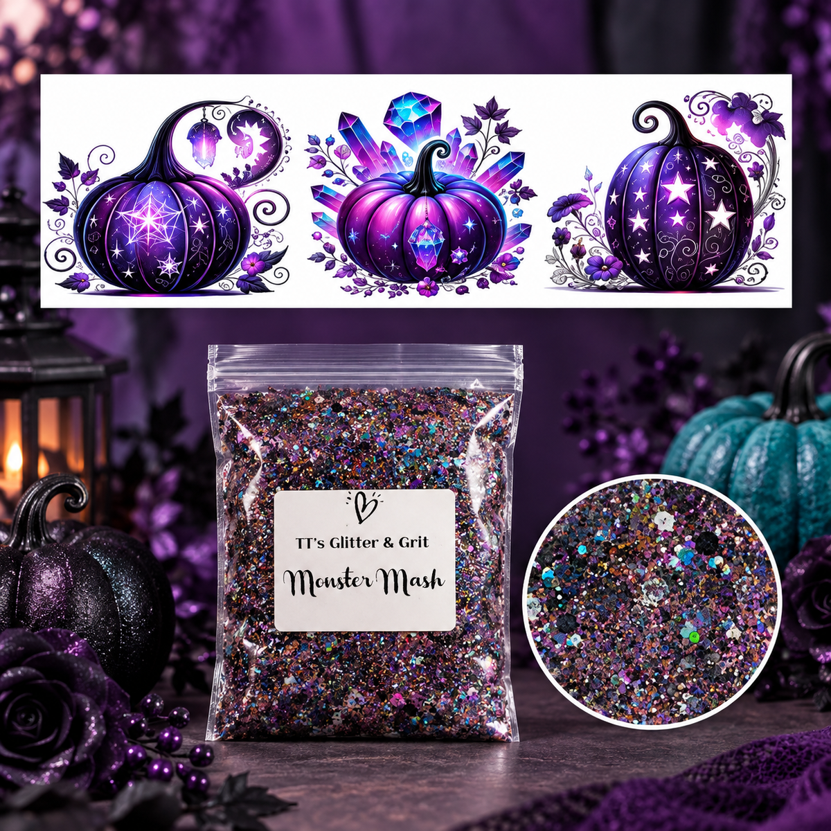 Moonlit Magic Pumpkins Wrap + Monster Mash Glitter Bundle