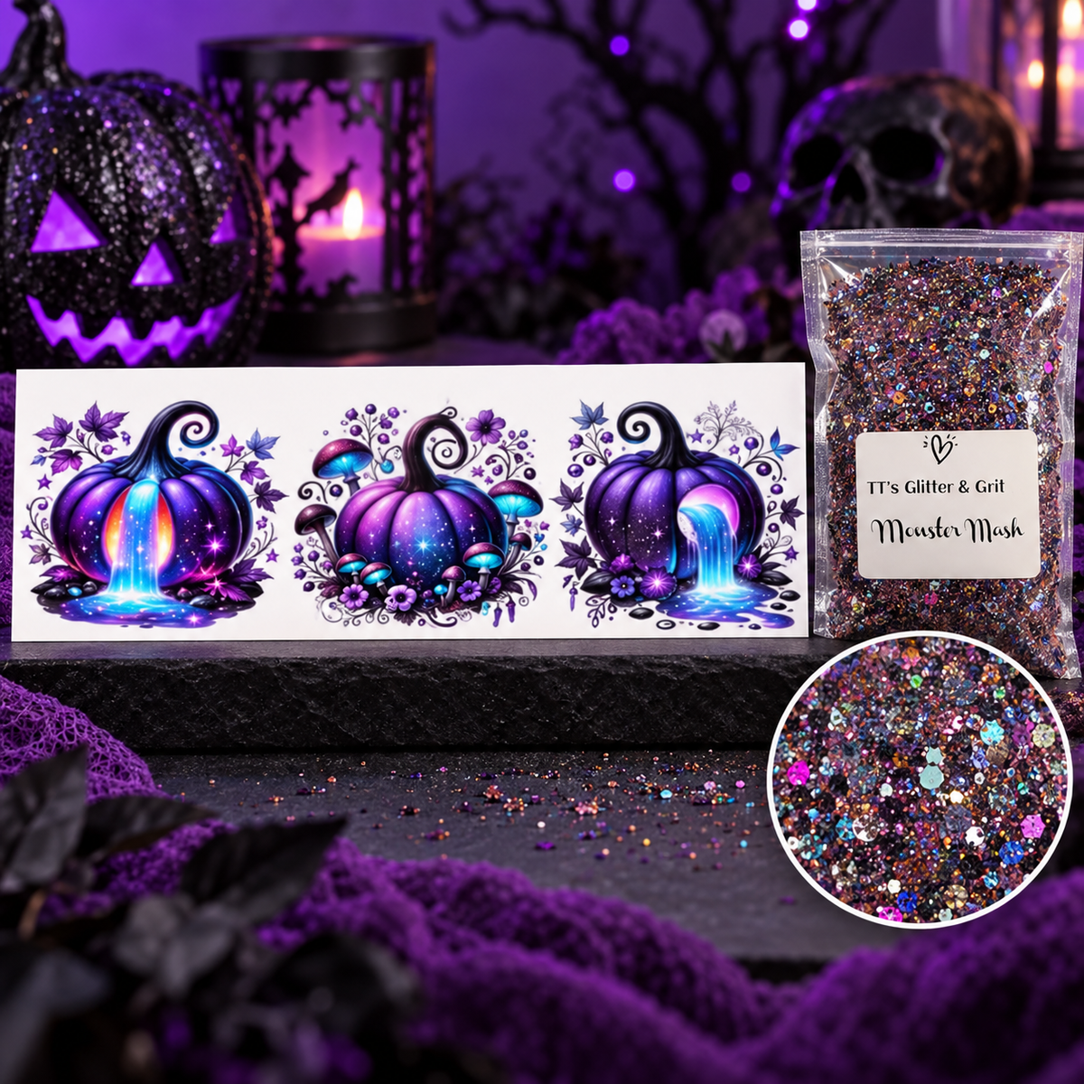 Celestial Crystal Pumpkins Wrap + Monster Mash Glitter Bundle
