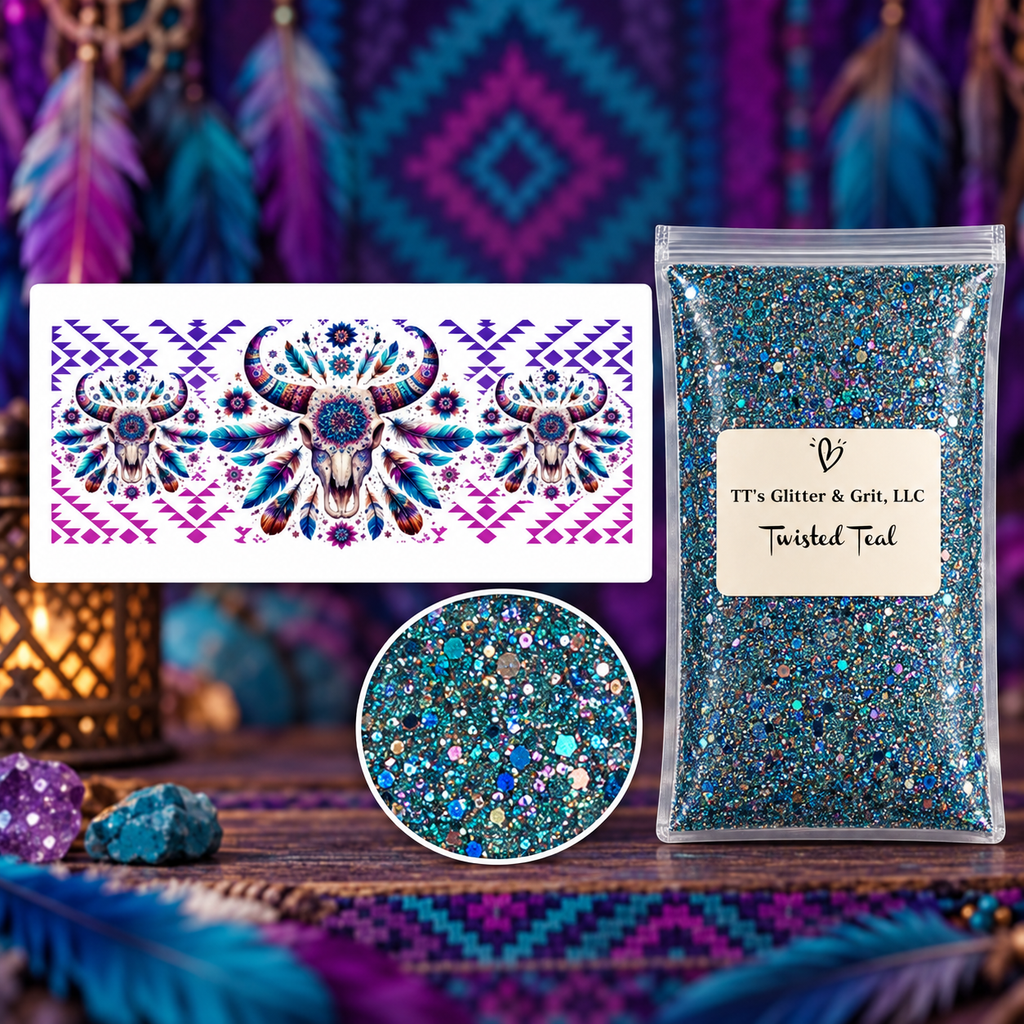 Desert Soul Mandala Tumbler Wrap & Twisted Teal Glitter Bundle