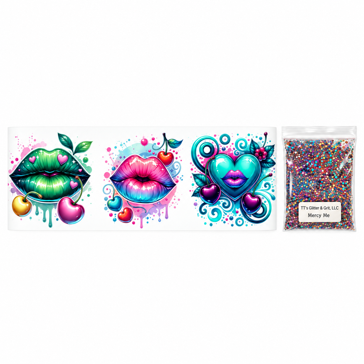 Sweet Mercy Lips Tumbler Wrap & Glitter Bundle