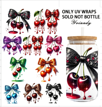 Dripping Cherry Bow Tumbler Wrap & Glitter Bundle | Ruby Red