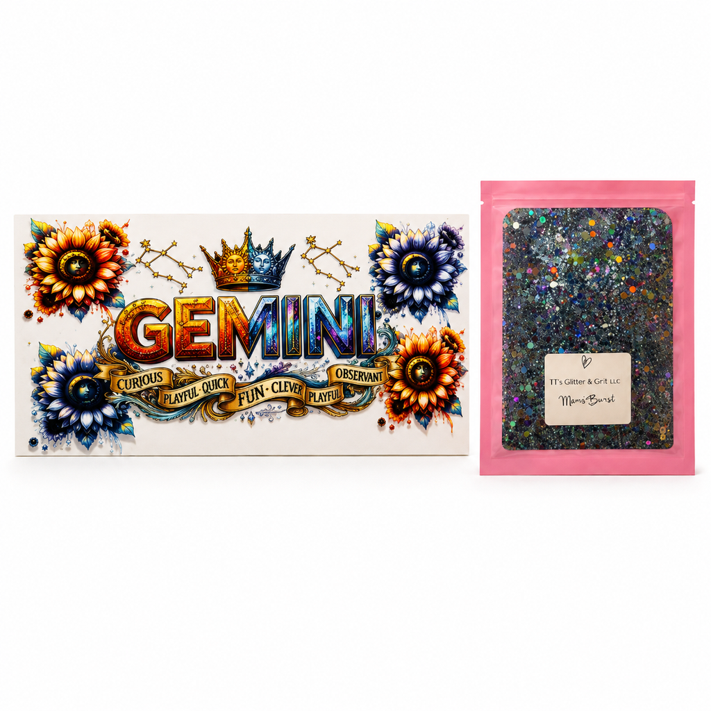 Gemini Zodiac Tumbler Wrap & Mars Burst Glitter Bundle