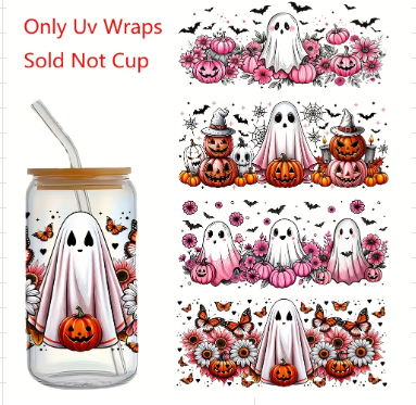 Tumbler Maker Bundle — Spooky Ghost Collection | 4 UV DTF Wraps + Glitter
