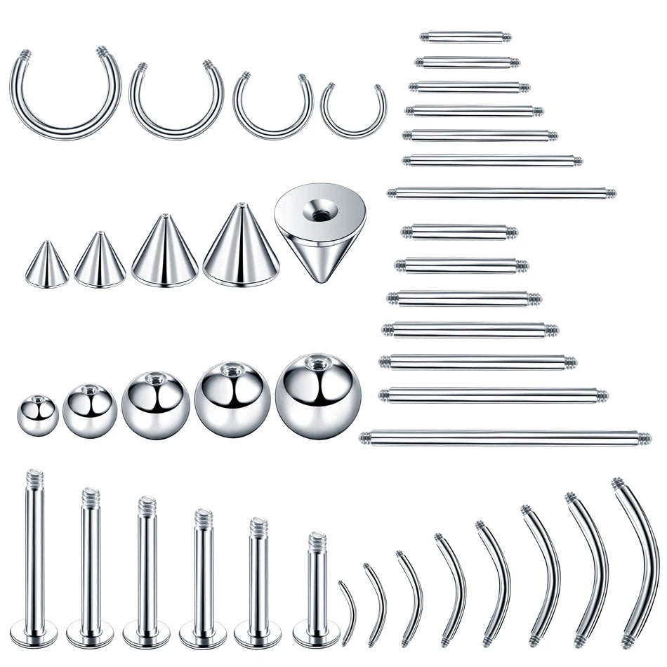 100Pcs/lot Steel Earring Studs Barbell Nipple Labret Piercings Nose Eyebrow Ring Screw Ball Replacement Accessories Body Jewelry
