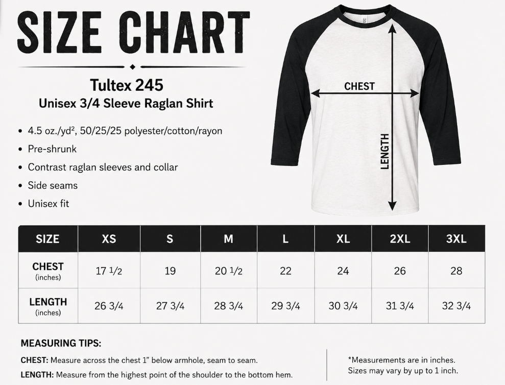 Too close - 3/4 sleeve raglan shirt