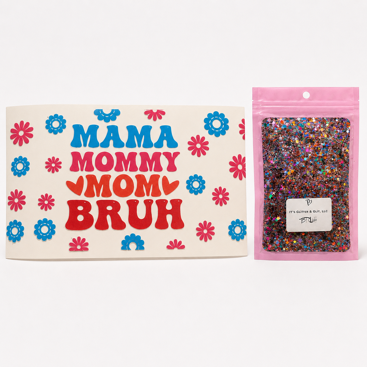 Mama, Mommy, Mom, Bruh Retro Tumbler Wrap & Glitter Bundle